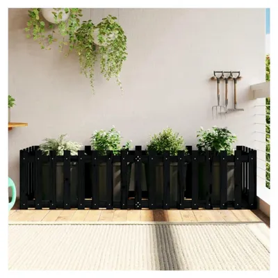 Produktbild von Hochbeet für den Garten, Zaun-Design, 200 x 50 x 50 cm, Kiefernholz, Pflanzgefäß für Blumen und Sukkulenten, Terrasse, Balkon