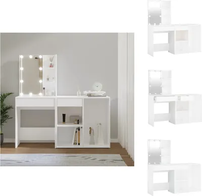 Produktbild von vidaXL LED-Schminktisch mit Schrank Weiß Holzwerkstoff -  Schminktische