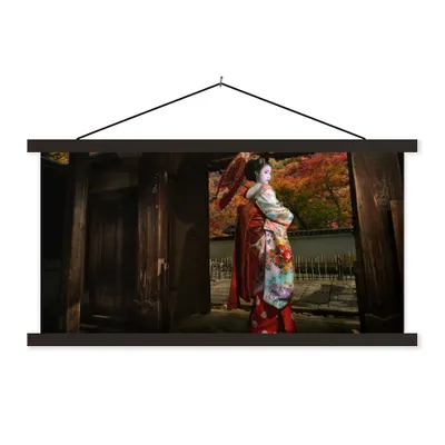 Produktbild von MuchoWow® Textilposter Geisha in Gion in Japan 150x75 cm mit schwarzem Rahmen - Posterleiste