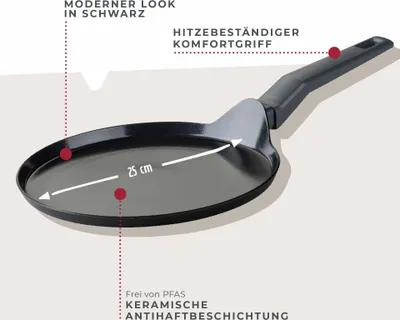 Produktbild von Fackelmann Crepepfanne 25cm Statement Keramik beschichtete flache Pfanne - Recyceltes Aluminium mit Antihaft-Beschichtung Für alle Herdarten inklusive Induktion, 3 Jahre Garantie, -frei