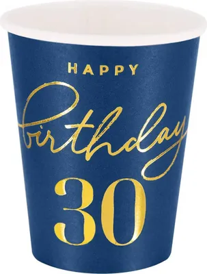 Zdjęcie produktu dla Kubeczki Happy Birthday 30, granatowy 220ml 6szt.
