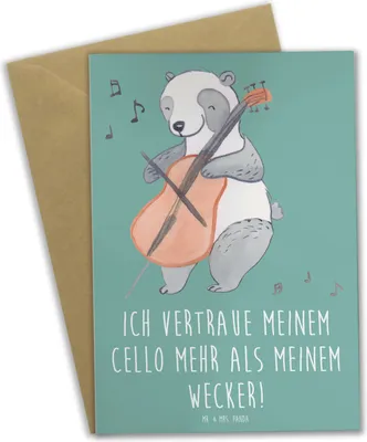 Produktbild von Mr. & Mrs. Panda Grußkarte Cello Vertrauen - Meeresbrise - Geschenk, Musikinstrument, Streichinstrument, Klassische Musik, Lernen, einladungskarten, Musiker, Instrument