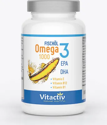 Produktbild von Fischöl Omega-3 1000 - hochdosiert - 100% natürlich - mit mehrfach ungesättigten Fettsäuren (DHA + EPA) - Nahrungsmittelergänzung