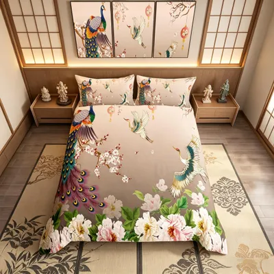 Imagen del producto de Juego de sábanas de lujo con estampado floral y fundas de almohada