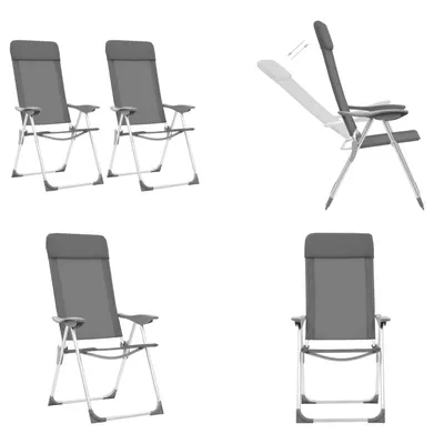 Produktbild von vidaXL Klappbare Campingstühle 2 Stk. Grau Aluminium - Campingstuhl - Campingstühle - Klappstuhl - Klappstühle