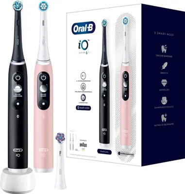 Produktbild von Oral-B iO Duo - Erwachsener - Vibrierende Zahnbürste - Tägliche Pflege - Zahnfleischpflege - Puls - Sensibel - für weiße Zähne - Schwarz - Rose - 2 min - Schwarz - Rose