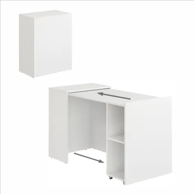 Produktbild von KOMTO Schreibtisch mit Stauraum Weiß – PC Tisch mit 2 Regal, Computertisch, Bürotisch, Klappschreibtisch für kleine Räume | Table FOLDY 128 x 60 x 75