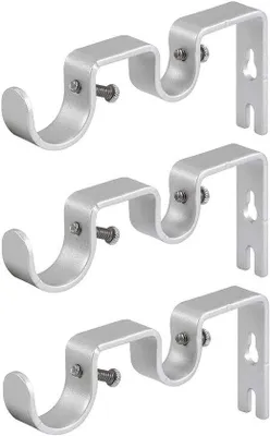 Image de Supports doubles pour tringle à rideaux, argentés, en 3 pièces, pour rideaux lourds