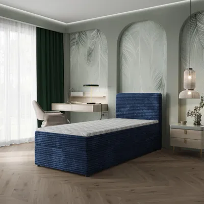 Produktbild von Masseno Boxspringbett PISA 100 100x200 cm Komplett-Set mit Bonell Matratze und Topper, Polsterbett mit Bettkästen -Blau, TILIA 77