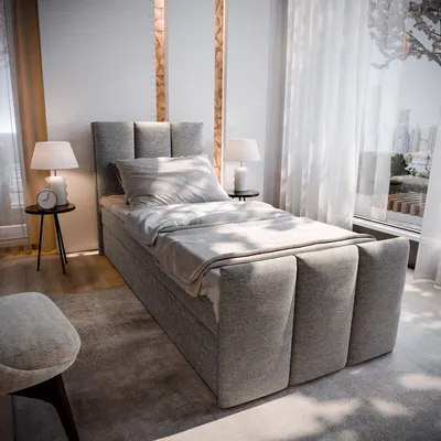 Produktbild von Masseno Boxspringbett LAGO 100 100x200 cm Komplett-Set mit Bonell Matratze und Topper, Polsterbett mit Bettkästen -Hellgrau, SAWANA 21