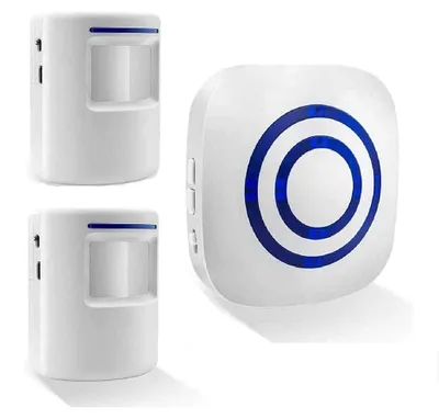 Productafbeelding van elektronische draadloze deurbelkit met 1 plug-in ontvanger en 2 PIR-sensoren Bewegingsdetector 3 volumeniveaus en 38 slimme beltonen Beveiligingsbel v