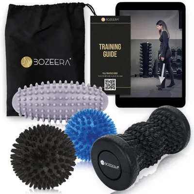 Produktbild von Set bestehend aus 2 Fußmassage Rollern und 2 Massagebällen mit Noppen – Fußmassage Roller – Fußroller – Ovaler Massageball – Triggerpunktball