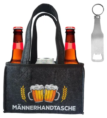 Productafbeelding van Flesentas van vilt voor 6 flessen - Met ingebouwde flesopener - Flesdrager voor picknick en transport - Grijs