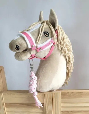 Produktbild von Hobby Horse Set: A3 Halfter mit weißem Fell + Seilleine - Weiß und Rosa