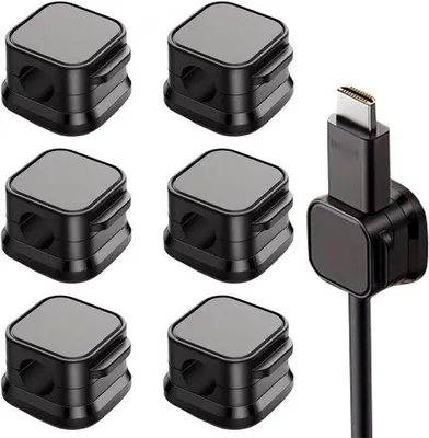 Produktbild von Kabelhalter für Power- und Datenkabel, Selbstklebend, für Tisch, 6 Stück, schwarz