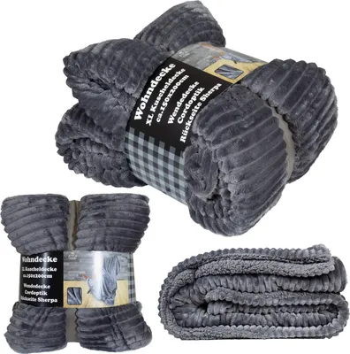 Produktbild von Kuscheldecke Sherpa Cord Optik 200x150cm Wohndecke flauschig weich warm anthrazit