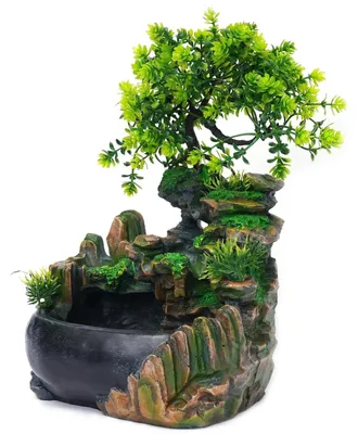 Produktbild von Indoor Tischbrunnen - Zimmerbrunnen Wasserfall - 220V - ohne Nebel - Kunstharz - modernes Design - Stressabbau - grün