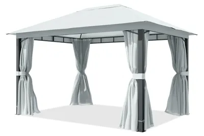 Produktbild von TOOLPORT Gartenpavillon 3x4 m ca. 220g/m² Dachplane Pavillon mit 4 Seitenteilen und 4 Moskitonetzen - grau