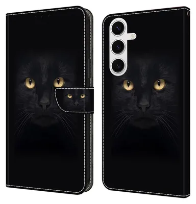 Produktbild von CLM-Tech Handyhülle kompatibel mit Samsung Galaxy S25 Hülle - Tasche aus Kunstleder - Klapphülle mit Ständer und Kartenfächern - Schutzhülle Wallet Case Cover in schwarzer Panther Augen