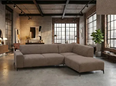 Produktbild von SOGNO Wohnlandschaft Ecksofa EGON Bouclé Dunkelbraun, Modernes Designer Sofa mit Metallfüßen für Wohnzimmer 267 x 206 cm