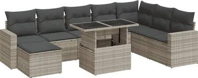 Produktbild von vidaXL 9-tlg. Garten-Sofagarnitur mit Kissen Hellgrau Poly Rattan