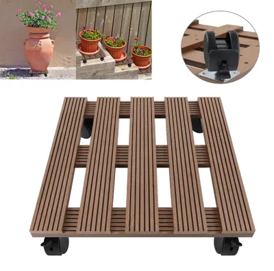 Image de LARS360 2 roulettes pour plantes WPC Angulaires 30x30cm Capacité de charge 100 kg Roulettes pour fleurs avec 2 freins Aide au transport pour les plantes Résistant aux intempéries, Marron