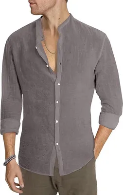 Produktbild von AlvaQ Herren Langarm Leinen/Baumwolle Hemd Grau XXL
