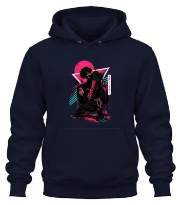 Zdjęcie produktu dla Bluza z kapturem w stylu cyberpunkowym, inspirowana anime, z motywami technicznymi, japońskimi i estetyką Y2K. Kolor: granatowy. Rozmiar: M
