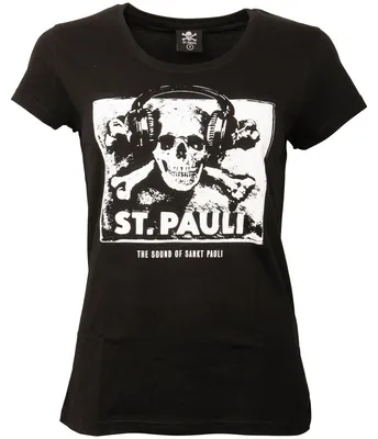 Produktbild von FC St. Pauli Damen T-Shirt Sound, Offizieller Fanartikel, Schwarzes T-Shirt mit Totenkopf-Print The Sound of Sankt Pauli, 100% Baumwolle