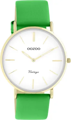 Produktbild von Oozoo Armbanduhr grün Leder Vintage Series Damen Analog-Quarzuhr UOC20308