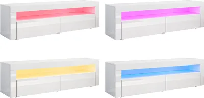 Produktbild von SONNI Lowboard TV-Schränke Weiß  Hochglanz mit LED Beleuchtung, 12-LED-Farben, mit 2 Klapptür, Griffloses Design 155x 40 x 45cm
