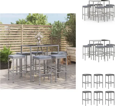 Productafbeelding van vidaXL 7-delige tuinbarset met kussens, grijs, polyrotan - Tuinmeubelsets
