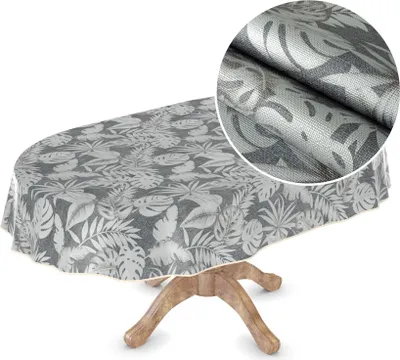 Produktbild von Tischdecke Wachstuch Premium Blumen Grau Robust Wasserabweisend Oval Breite 140 cm Länge 160 cm