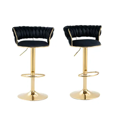 Immagine prodotto di LVHOM Set di 2 sgabelli da bar Sgabello da bar con schienale, sgabello da banco con rivestimento in velluto sgabello regolabile in altezza girevole a 360°, base in metallo dorato, nero