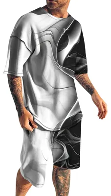 Immagine prodotto di Completo da allenamento da uomo, maniche corte - Set corto - Abbigliamento sportivo - Outfit estivo - Tropicale - Lavabile in lavatrice