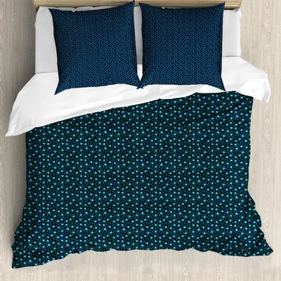 Produktbild von ABAKUHAUS Blume Bettbezug Set, Blühendes Blumenmuster-Feld von den Gänseblümchen-Sommer-Elementen romantisch, 200 x 200 cm + 80 x 80 cm, Jadegrün Hellblau