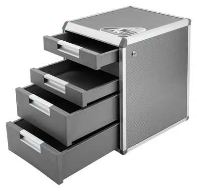 Image de Boîte de rangement pour documents - Organiseur de bureau - 5 tiroirs - Verrouillable - Format A4 - Hauteur des tiroirs : 5/10 cm - Châssis en aluminium et tiroirs en PP - Capacité de charge jusqu'à 10 kg - Gris