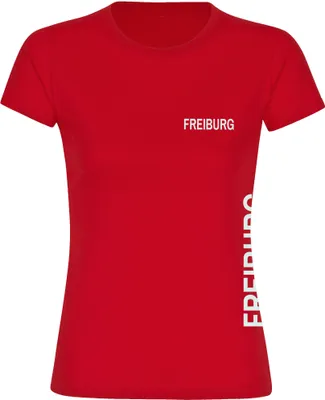 Produktbild von multifanshop Damen T-Shirt - Freiburg - Brust & Seite, rot, Größe L