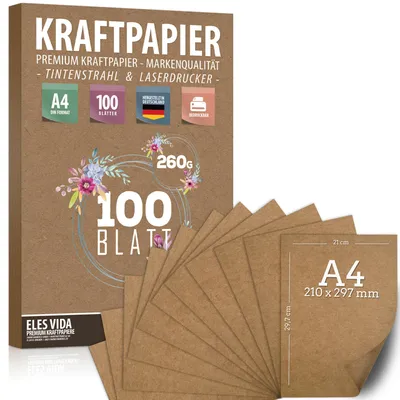 Image de Lot de 100 feuilles de papier kraft A4 - 260 g - 21 x 29,7 cm - Style vintage