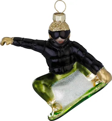 Produktbild von Christbaumschmuck Glas 9,3cm Snowboarder Figur Schwarz / Grün