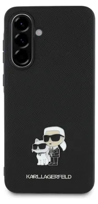 A black phone case with a Karl Lagerfeld graphic and logo.