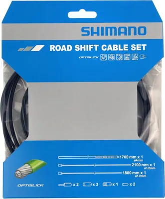 Productafbeelding van Shimano Y60198010 versnellingskabelset voor racefietsen, zwart. Y60198010