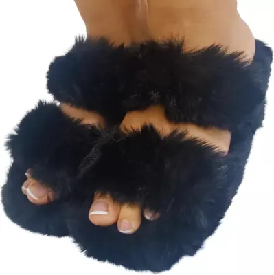 Obrázok produktu pre Domáce papuče s kožušinou čierne - 40/41
