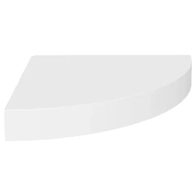 A white corner shelf is shown against a white background.