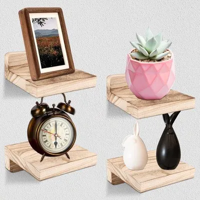 Immagine prodotto di Uniqoos® Set di 4 mensole sospese compatte in legno massello – montaggio a scomparsa, preforate per il fissaggio, ideali per soggiorno, camera da letto e cucina