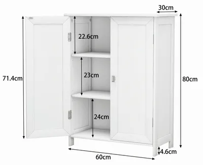 Immagine prodotto di Mobiletti sottolavabo stretto, con due ante, bianco, in MDF, dimensioni 30 x 60 x 80 cm