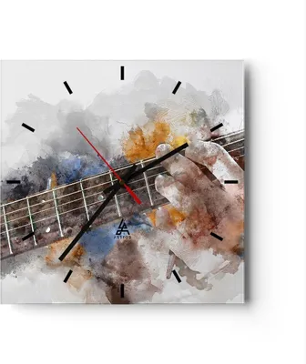 Produktbild von Wanduhr - Quadrat - Glasuhr - Gitarre Musik - 30x30cm - Schleichendes Uhrwerk - Lautlos - zum Aufhängen bereit - Dekoration Modern - Wanddekoration aus Glas - C3AC30x30-3448
