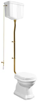 Immagine prodotto di Vaso WC RETRO con cassetta, scarico orizzontale, bianco/bronzo