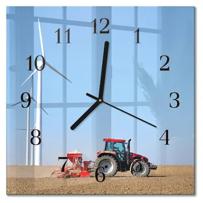 Produktbild von Tulup Glasuhr Wanduhr Küchenuhr Echt-Glas 30x30 cm Modern Dekorativ Geräuschlos Schwarzen Zeigern - Traktorenfeld