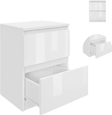 Zdjęcie produktu dla YUMEBLY | Szafka nocna 40x53x40 cm z 2 szufladami – stolik nocny do sypialni | Biały połysk